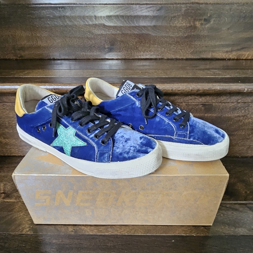 Like New Golden Goose Blue Velvet May Sneakers  Size 39/8.5